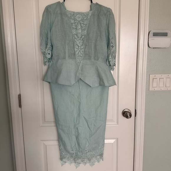Cloak Of Many Colors Liberty & Lucrezia Other - Cloak Of Many Colors Liberty & Lucrezia Set Sz 12 Linen Lace Mint Top Skirt VTG